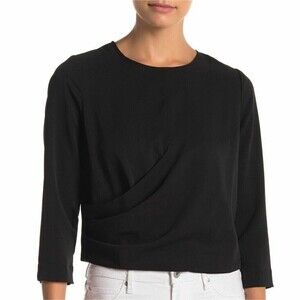 NEW Code X Mode 3/4 Sleeve Faux Wrap Blouse Women's sz S Black